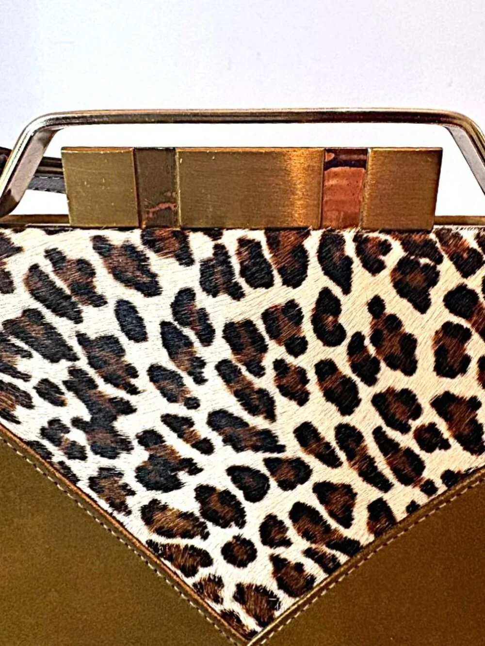 Vintage 1960s MCM Caramel Ultra-suede Clasp Handbag Hair-on-Hide Accent Panels